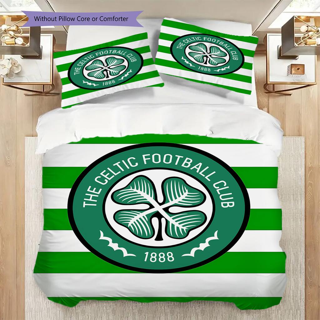 Celtic F.C Pattern Bedding Quilt Set Quilt Cover Pillowcase Home Decoration Birthday Gift (1 * duvet cover + 2 * pillowcase, without core)