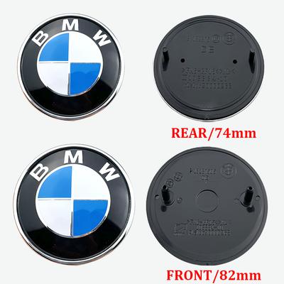 2pcs- 82mm-74mm Car Front Hood Emblem Rear Boot Trunk Logo For BMW MIni 1 2 3 4 5 7 E46 E36 E34 F10 E90 Series X1 X3 X4 X5 X6 X7