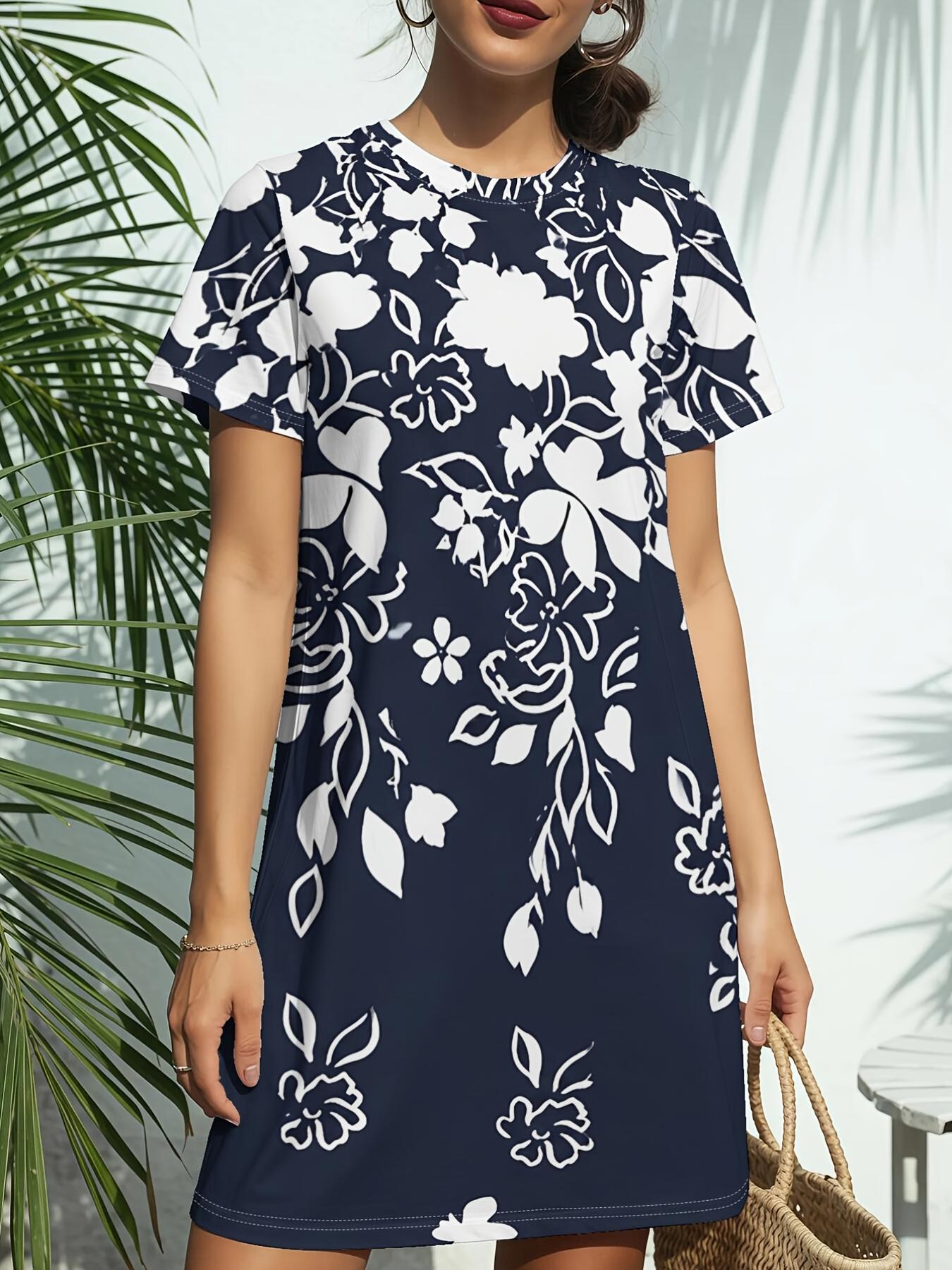 

Black Floral New Women S Round Neck Short Sleeve T-Shirt Dress. American Style Trendy Digital Print. Casual And Versatile for Spring And Summer. Elega 4XL дубильная кора