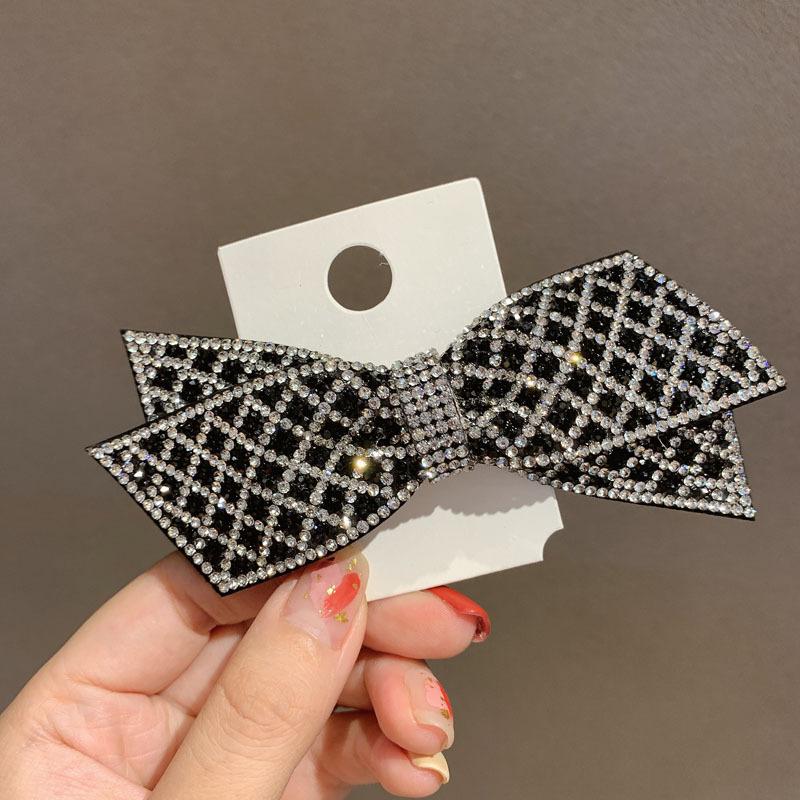Lystrfac Black Bow Design Bling Rhinestone Hairpin for Women Girls Fashion Vintage Female Side Spring Hairclip Ladies Headwear