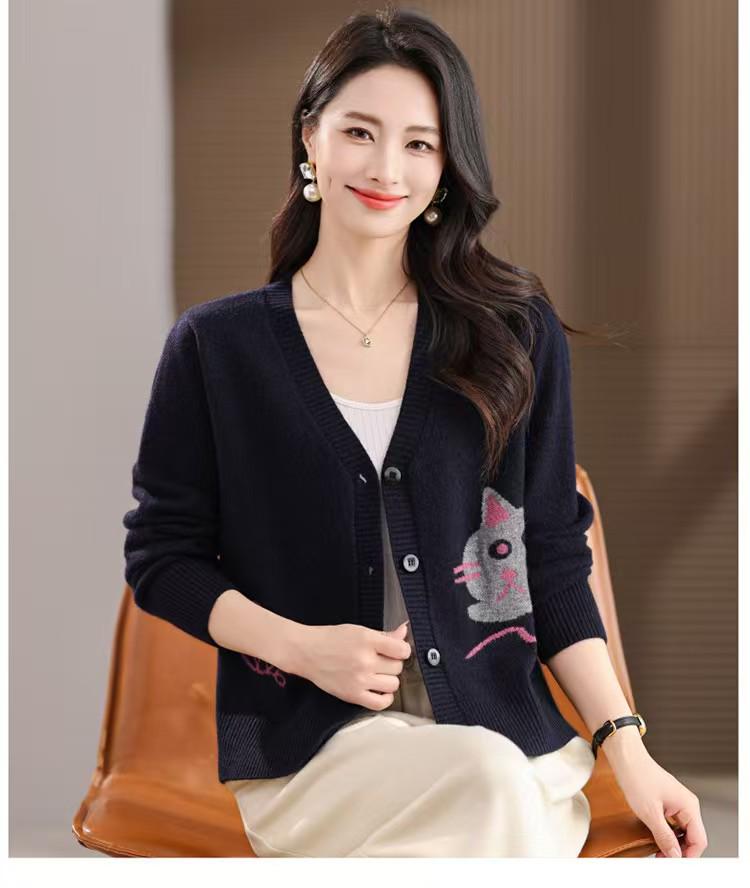 

Versatile V-Neck Wool Cardigan Sweater for Women - Autumn/Winter Fashion XX-Large