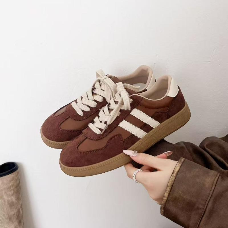 

Ретро контрастная цветная вставка толстая подошва женские новые круглый носок на шнуровке универсальные, удобные и повседневные 40 темно-коричневого