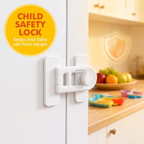 KOHVAN 4 Pack Child Safety Locks for Cabinets - Baby Proofing Latches No Drilling Adhesive White - Window Toilet Fridge Drawer Locks for Toddlers