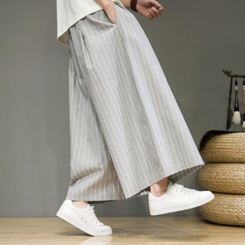 Men Striped Pants Drawstring Joggers Loose Streetwear Wide Leg Trousers Men 2024 Pockets Vintage Casual Male Pants 5XL