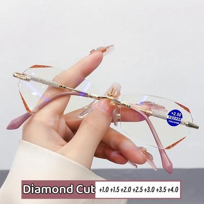 Luxury Diamond Reading Glasses Women Anti Blue Light Fashion Eyewear Diopter 0 To +4.0