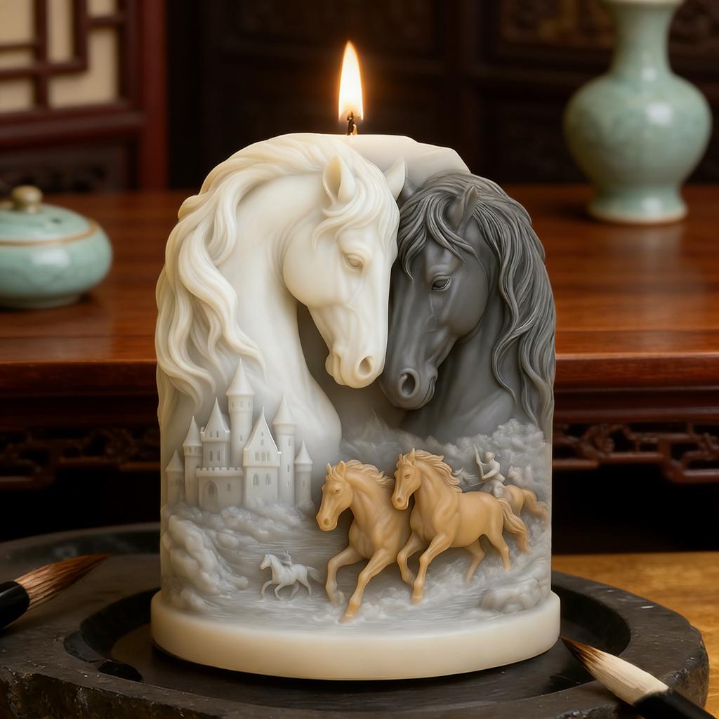 Relief Candle Mold Delicate Double Horse Head Mold Horse Candle Mold Multi Functional For Soap Making New Year Gift Handmade