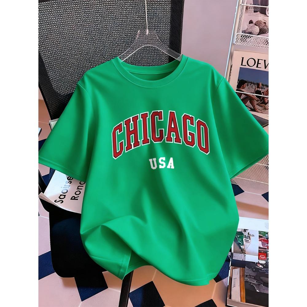 Chicago Usa Letter Printing T-Shirt Women Summer Short Sleeve Tops Comfortable Soft O-Neck T Shirt Casual Womans Clothes