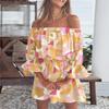 European and American independent station sexy fashion one-word shoulder print dress women's clothing, spot