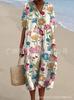 New Loose Casual Comfortable V-neck Digital Printing Pleated Large Version Dress