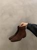 Sheepskin Version~ French Thick Heel Thin Boots Women's Shoes 2025 New Velvet Bare Boots Retro Suede Korean Small Short Boots