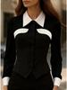 European 2025 Fashion Slimming Color Block Long Sleeve Women's Shirt