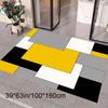 Large Plush Crystal Velvet Area Mat - Black, Yellow & Gray Geometric Grid Pattern, Non-Slip Backing, Machine Washable for Living