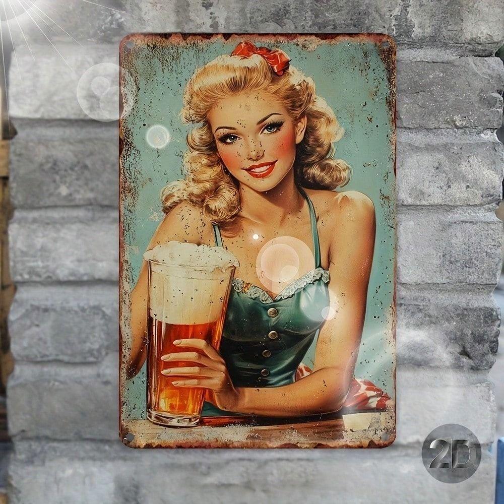 Vintage Metal Poster Pin Up Girl Wall Art for Bar Garage Pub 8x12 Inch