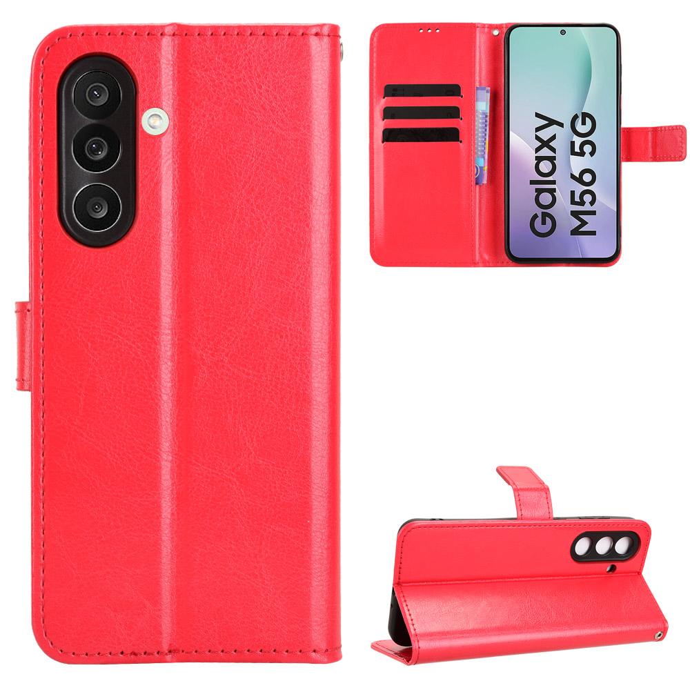 

Чохол з PU шкіри для Samsung Galaxy M56 5G зі шнурком, текстура Crazy Horse , чохол-гаманець для телефону Red