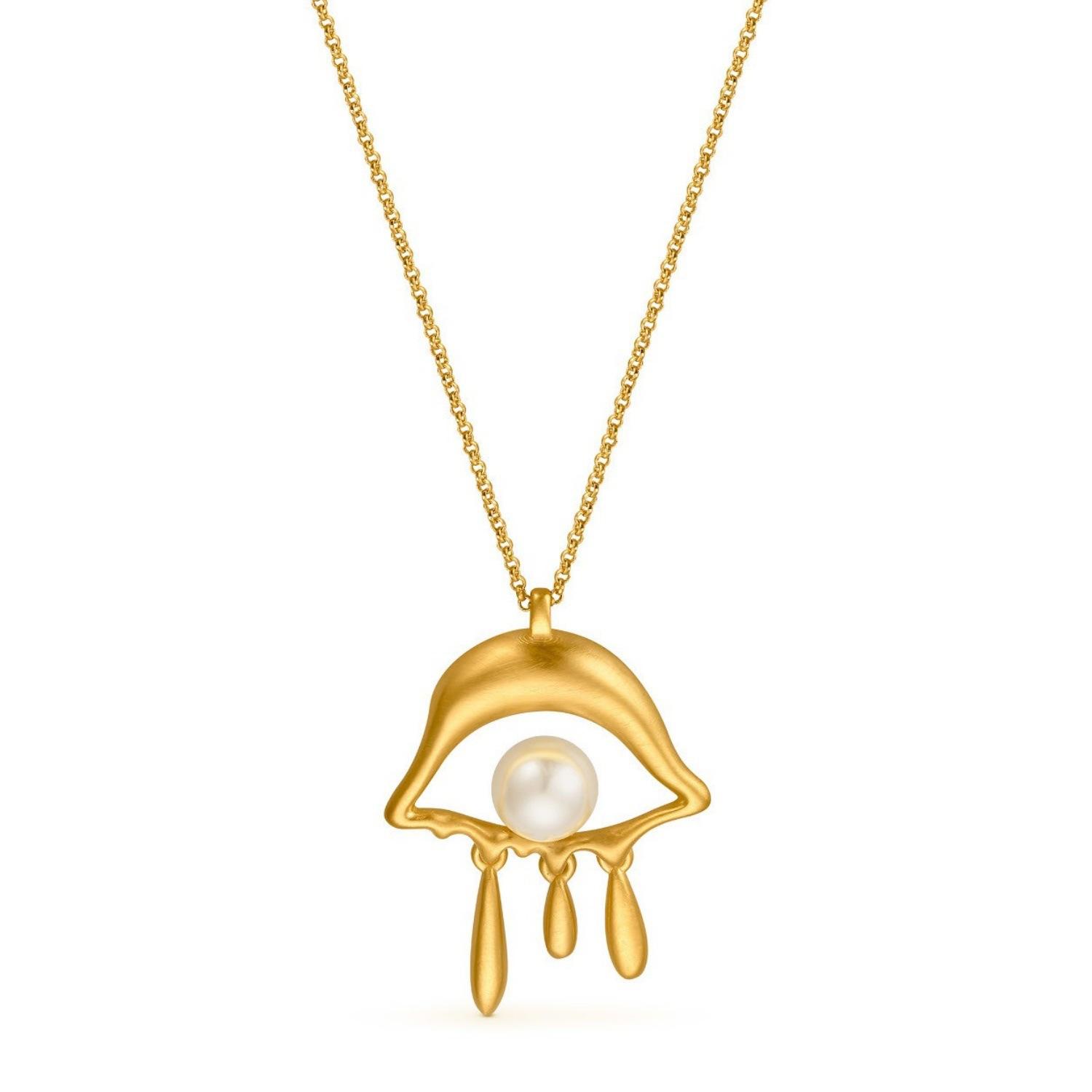 

Stainless Steel Gold-Plated 18K Necklace Pearl Inlaid Art Water Drop Eye Shape Niche Fashion Jewelry Chain