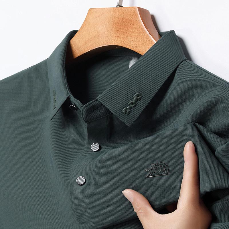 

Чоловіча футболка поло преміумкласу з коротким рукавом, ділова повсякденна однотонна футболка з тисненням, топ з напіврукавом XL зелений