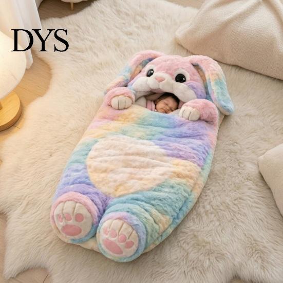 Childhood Atmosphere Bedding Plush Rabbit Envelope Sleeping Bag, Lop-eared Bunny Slumber Bag for Kids, Warm Quilted Sleep Sack Animal Nap Mat