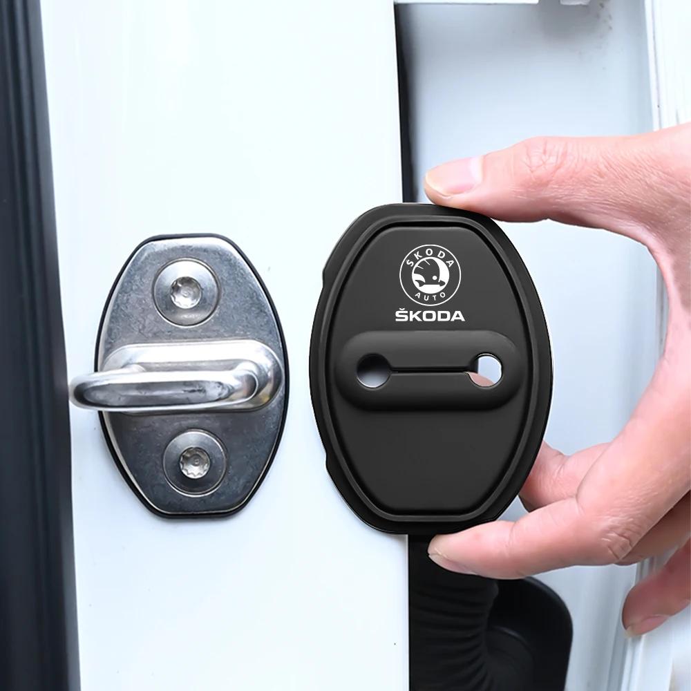 QLT4 Stainless Steel Car Door Lock Cover Protective Case for Skoda Octavia KAMIQ KODIAQ SUPERB RAPIDFABIA YETI Wheel Sticker Styling