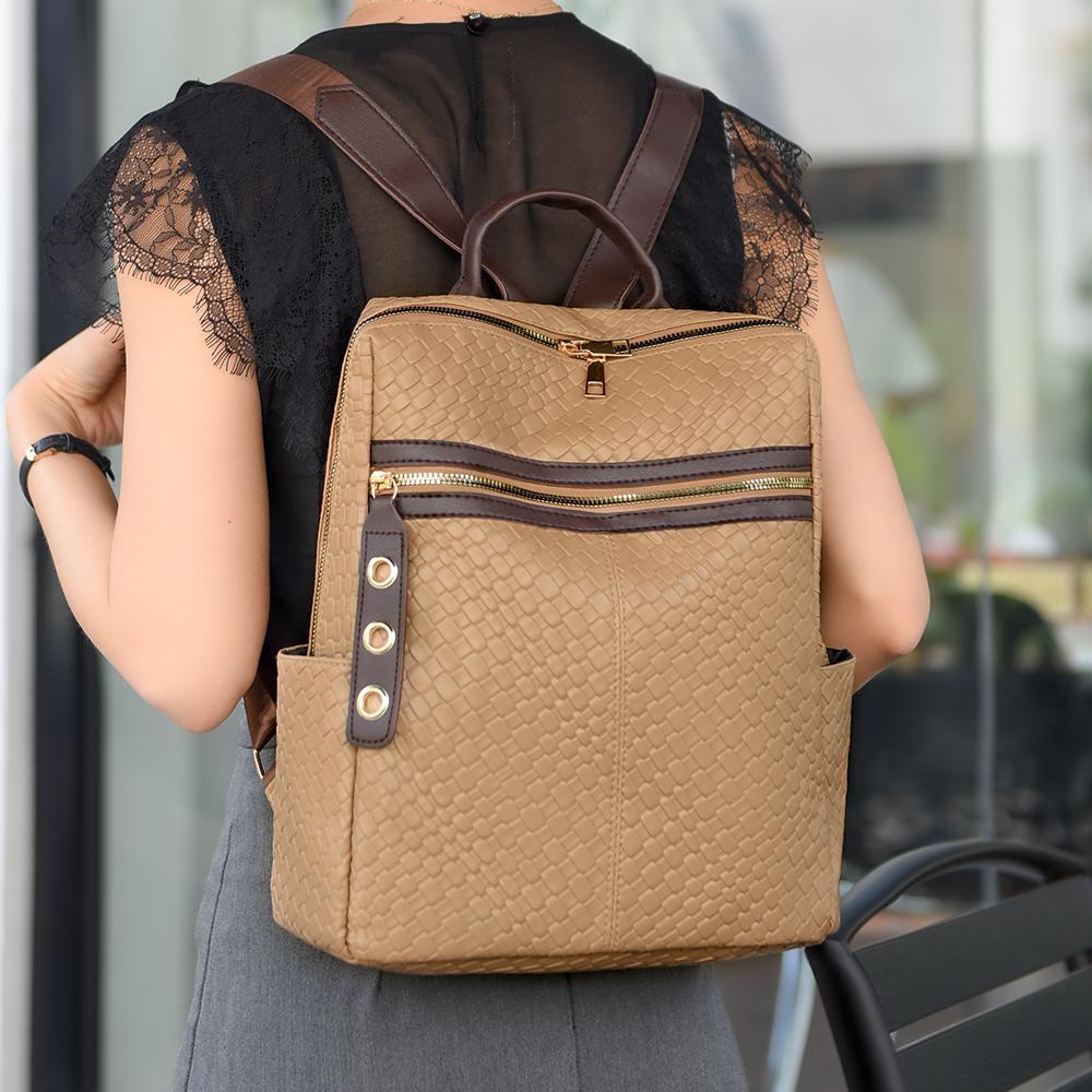 Contrast Backpack Women's Soft Leather Outdoor Travel Backpack