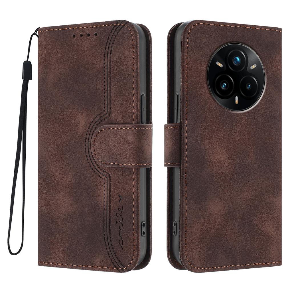 For Realme 14 Pro+ 5G Leather Case Wallet Stand Smile Imprinted Phone Cover with Strap