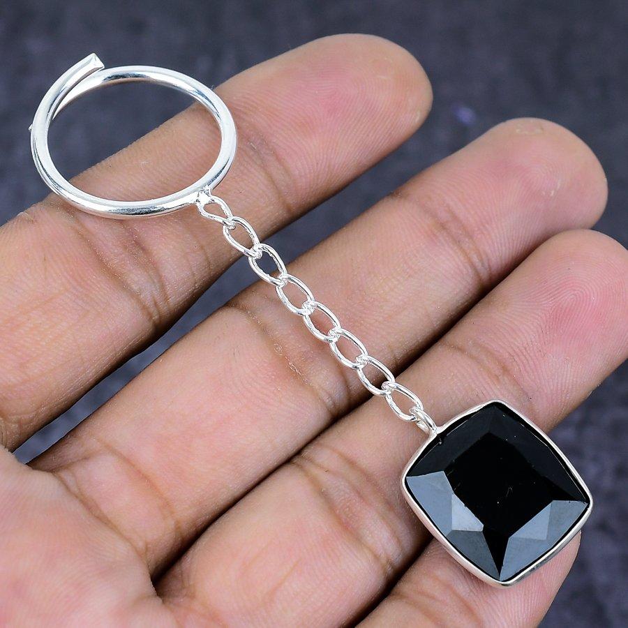 Natürlicher Schwarzer Spinell Edelstein 925 Sterling Silber Schmuck Schlüsselanhänger 3,15" ETC-13830