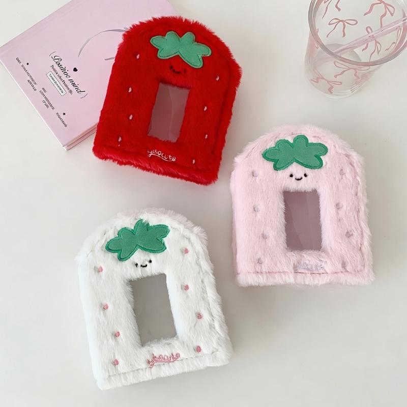 Plush Photocard Binder Cover Cute Strawberry Refillable Page Cartoon 3 Rings Binder Photo Album Shell Organizers