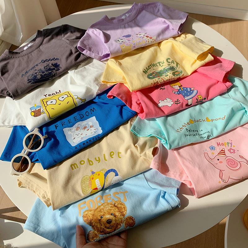 Casual T-shirt met Korte Mouwen voor Meisjes - Zomer Kinder Schattig Katoenen Top met Ronde Hals