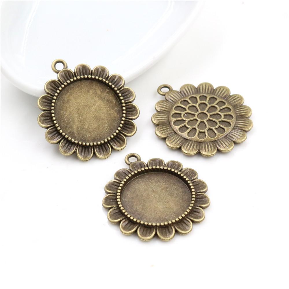10pcs 20mm Inner Size Antique Silver Plated And Bronze Colors Pattern Style Cabochon Base Setting Charms Pendant