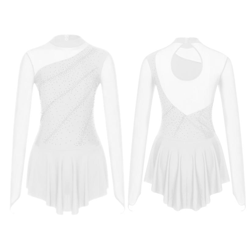 

Жіночі сукні для фігурного катання Блискучі сукні зі стразами Lyrcial Сукні Сучасні танцювальні костюми Уніформа S білий