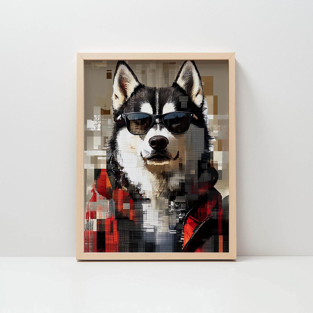 Plakat Husky W Okularach Plakat Husky W Okularach, 70X100 Cm, Rama Aluminiowa Czarna, Papier Matowy 230 Gsm