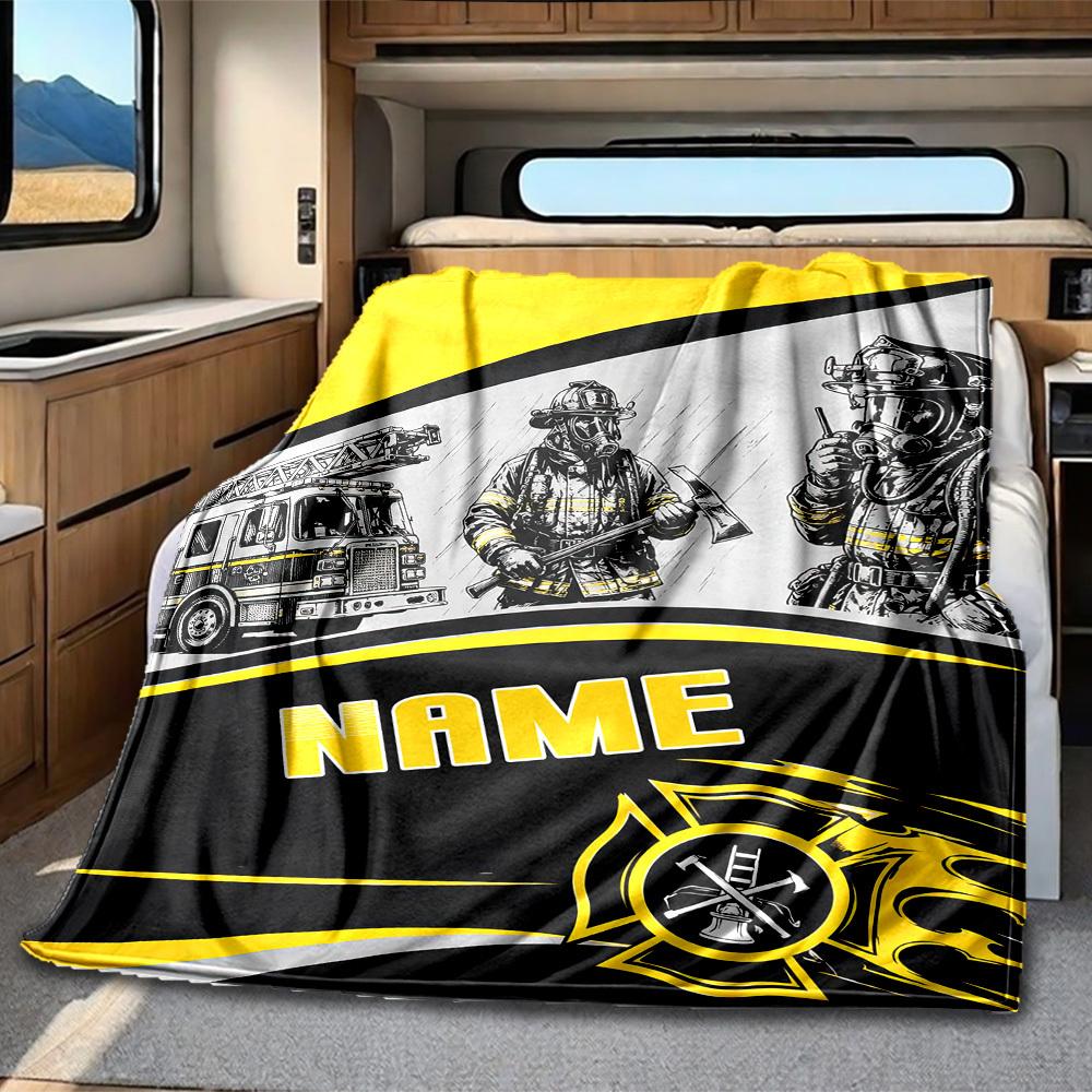 Firefighter Theme Rv Customize Your Name Blanket Comfortable Soft Lightweight Allseason Multipurpose Blanket For Travel Camping Picnics Sofas Rvs Beds
