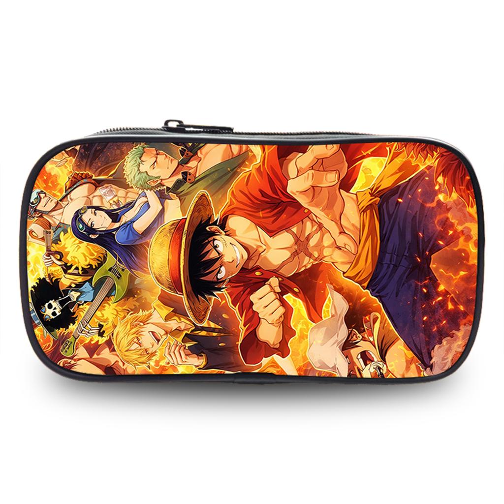 One Piece School Double Layer Pencil Case Large Capacity Durable Stationery Bag Lightweight Unisex Pen Pouch for Boys Girls 6-10