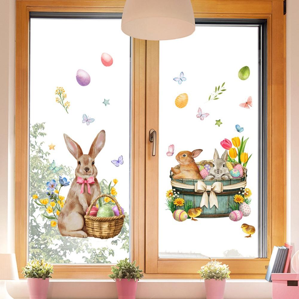 Easter Window Stickers Colorful Easter Eggs Glass Windows Static Sticker wall Decals Decoration Spring Party Gift for Kids Room