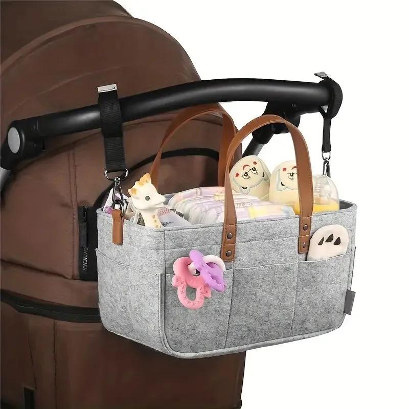 Felt Diaper Bag Storage Bag Portable Trolley Handbag Hangable Storage Bag Storage Basket Mommy Bag 1pcs