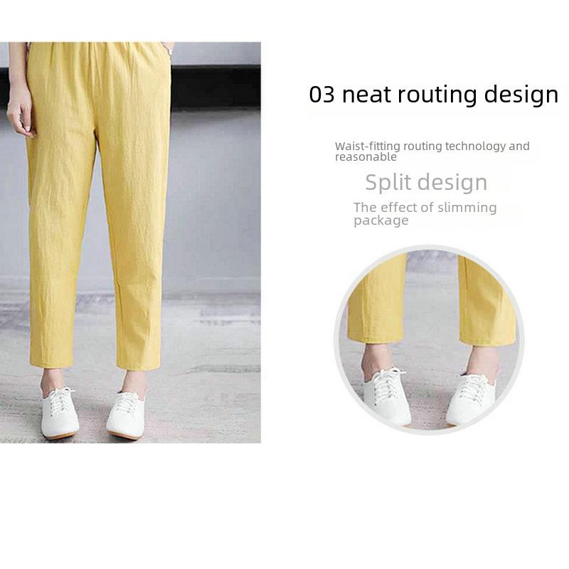 Damen Weitbein Leinen-Baumwolle Haremshose - Schlank, Lässig, Neunzehntel Länge