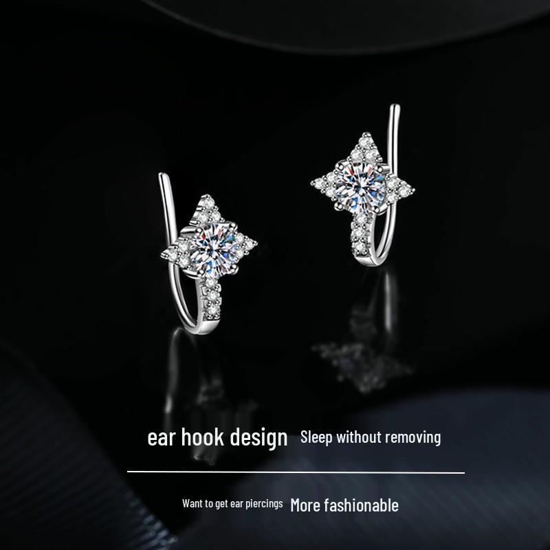 Eight-Pointed Star Moissanite Stud Earrings In S925 Sterling Silver - Women’s Mori Style Ear Jewelry