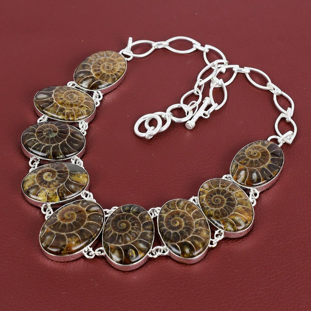 Ammonite Fossil Gemstone Necklace 925 Sterling Silver Necklace Handmade Jewelry Adjustable Chain Necklace Designer Necklace Gifts For Mother