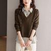 Frühling Herbst Gefälschte Zweiteiler Top Strickpullover Damen Splice Shirt Kragen Koreanischer lockerer Langarmpullover Loose Base Shirt