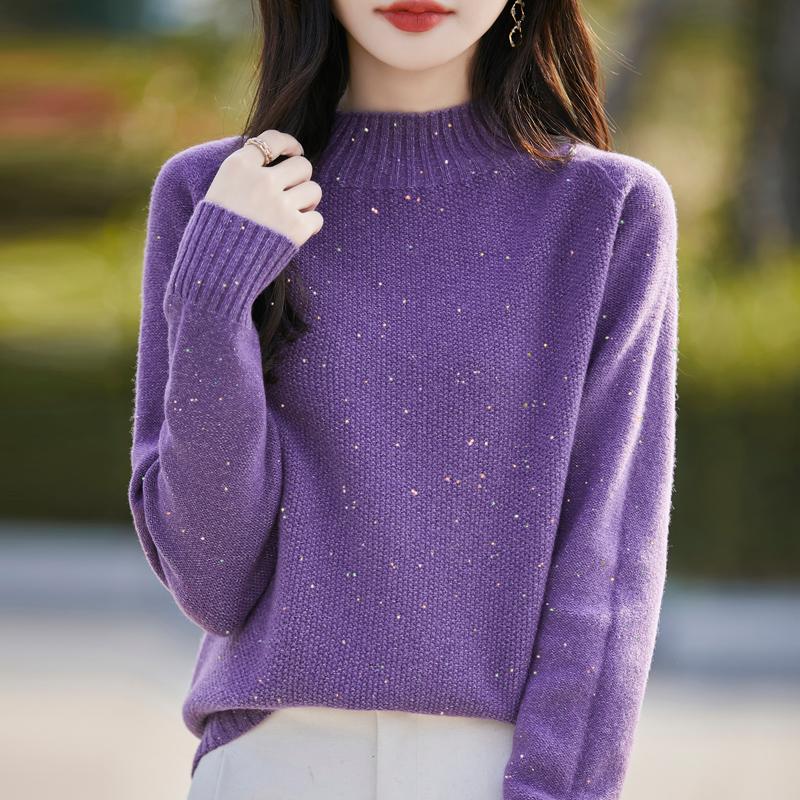 Damski sweter kaszmirowy Qinghe Cashmere 30% kaszmir 70% wełna Jesień i Zima Kaszmirowy pulower Miękki i ciepły