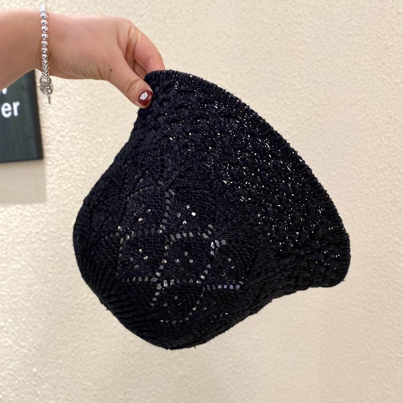 Bucket Hat Women's Spring and Summer Plain and Versatile Fashion Bucket Hat Hollow Face Small Temperament Knitted Basin Hat