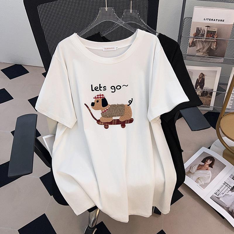 Plus Size Loose Fit Round Neck Mid-Length Short Sleeve T-Shirt for Women 4XL