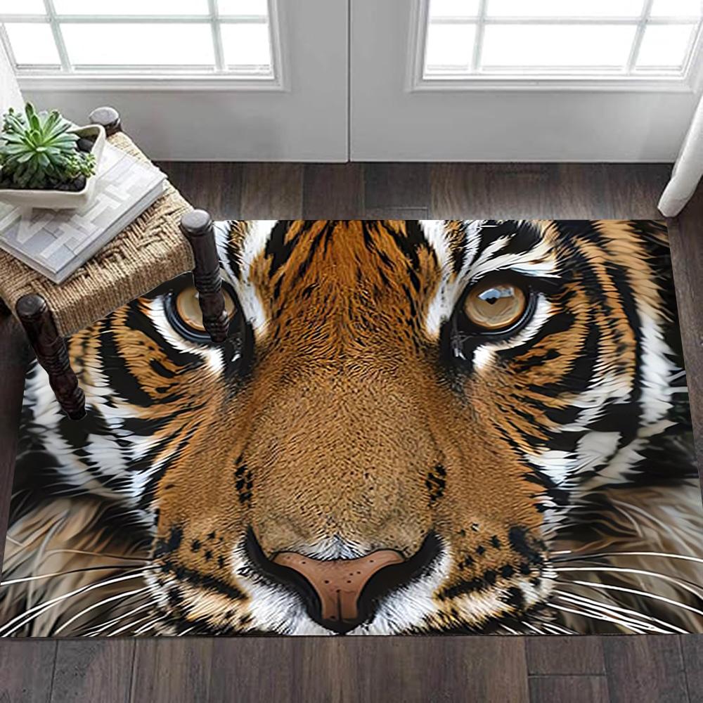 White Tiger Print Rug Decoration,Carpet,Living Room,Bedroom, Non-slip,Square rug