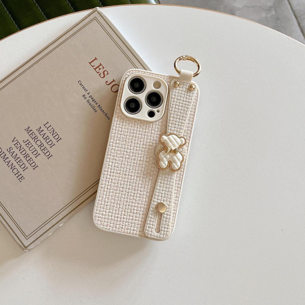 Compatible with Apple 16 Pro Max Case, Apple 14 Plaid Weave, 13 Bear Wrist Strap, 11 Protective Case, Women's 12 Case.