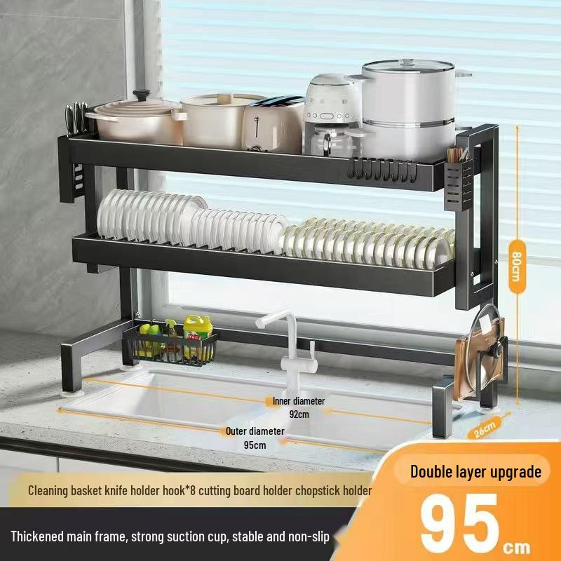 Multi-Functional Kitchen Sink Organizer and Dustproof Dish Rack