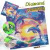 DIY Diamond Painting Canvas Kit for Adults Dolphins Rainbow Colorful Rhinestone Craft for Stress Relief Living Room Wall Decoration Gift