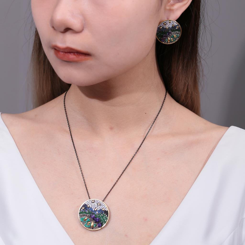 Natural Stone Amethyst Pendant Niche High-end 925 Sterling Silver Jewelry Original Design Colorful Treasure Necklace