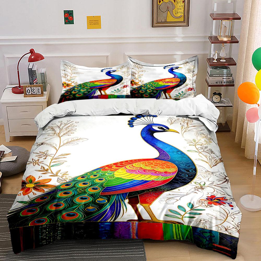 Colorful peacock and floral. Bedding sets Duvet cover sets Duvet covers Pillowcases(1 * Duvet Cover 2 * Pillowcases without duvet insert)