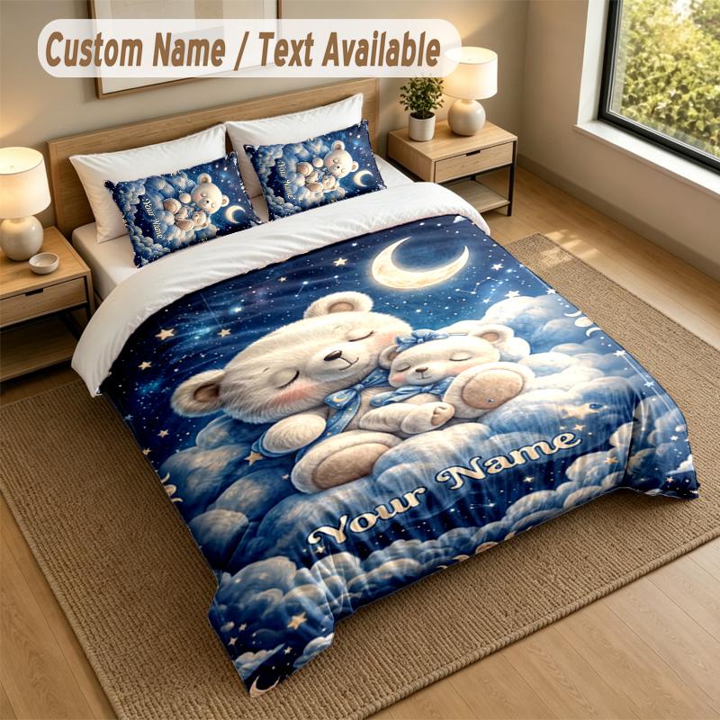Bear Panda Theme Personalized 3Pcs Bedding Set Custom Text & Name 1 Sheet 2 Pillowcases Household Bedding 1pc