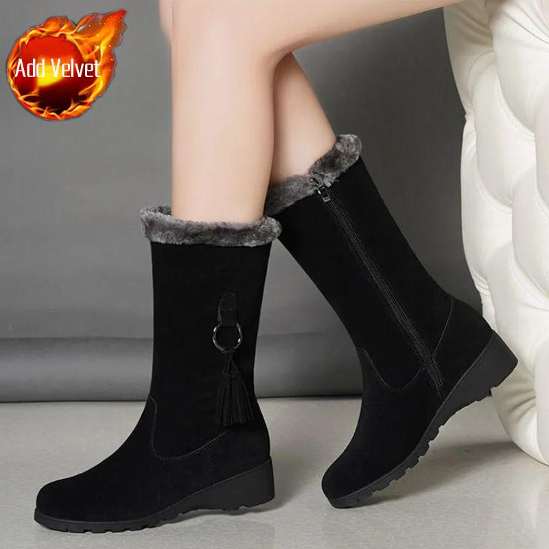 

Elegant with Medium Heels Round Toe Mid Calf Snow Boots for Women Winter Chic Trend Comfortable Novelty Padded Woman Shoes 40