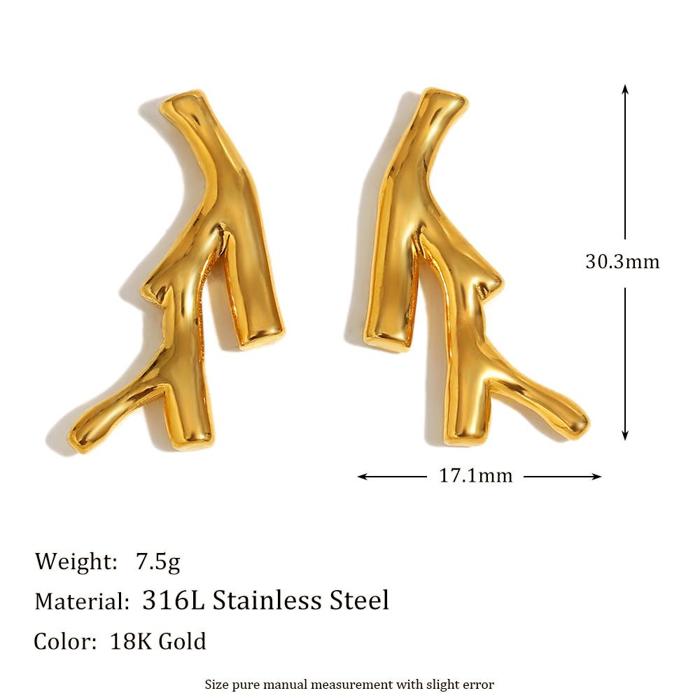 

MamacitaSlay Unique 18K Gold Plated Stainless Steel Tree Branches Stud Earrings Party Waterproof Jewelry Women s Minimalist Gift золотой